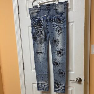 Stylish Blue Graphic Skinny Jeans for Men